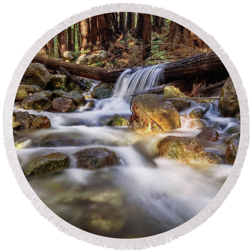 Af Zoom 24-70mm F/2.8g Round Beach Towel featuring the photograph Log Falls on Limekiln Creek by John Hight