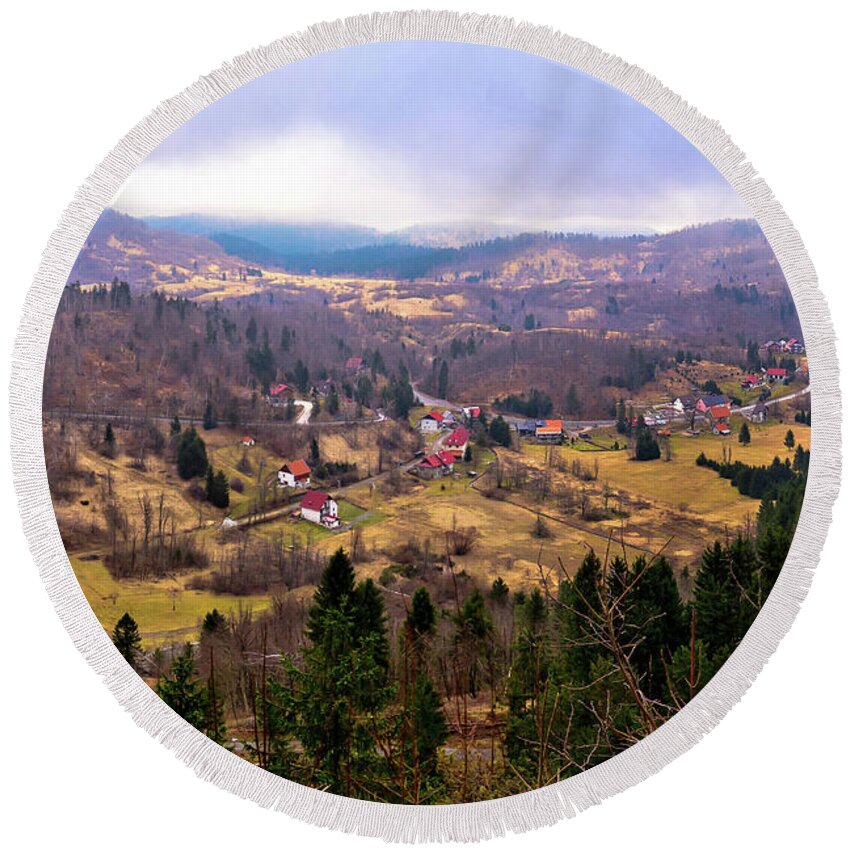 Lokve Round Beach Towel featuring the photograph Lokve valley in Gorski Kotar view by Brch Photography