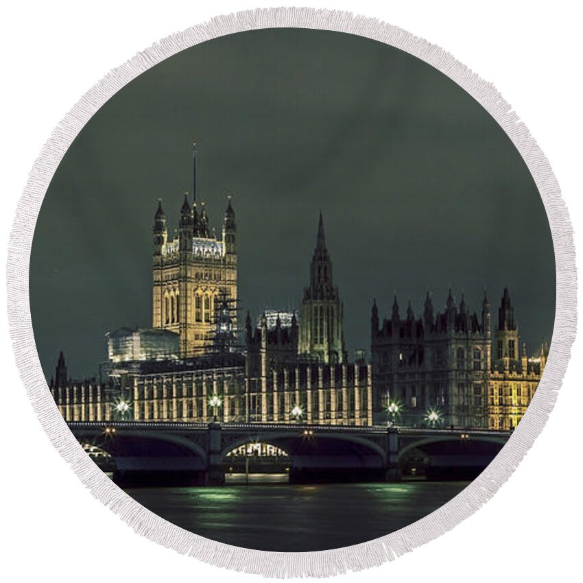 Westminster Round Beach Towel featuring the photograph London cityscape with big ben by Sebastien Coell