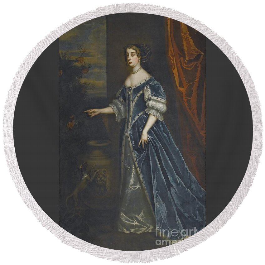 Studio Of Sir Peter Lely Soest 1618 - 1680 London Portrait Of Barbara Villiers Round Beach Towel featuring the painting London Portrait Of Barbara Villiers by MotionAge Designs