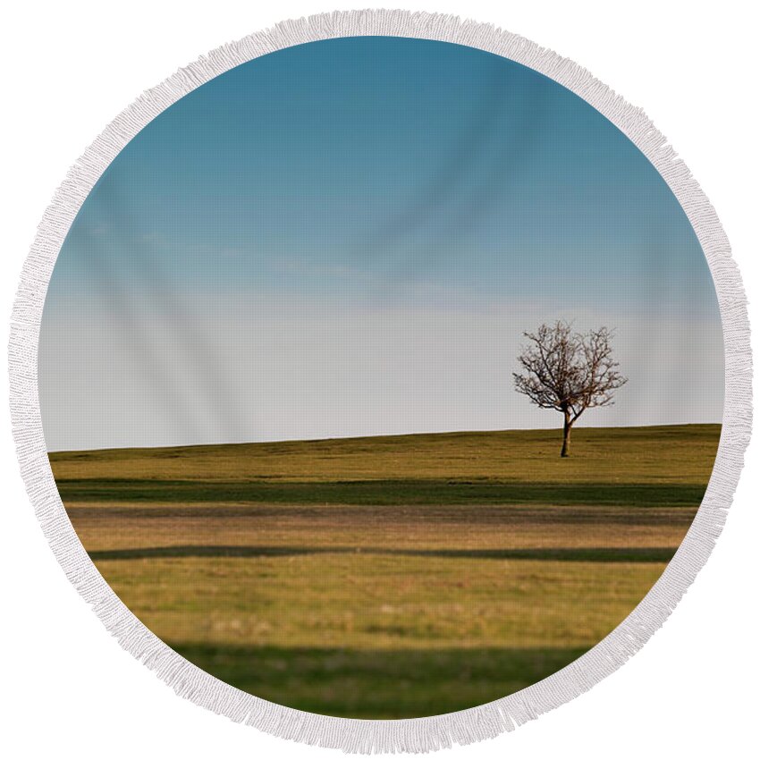 Tree Round Beach Towel featuring the photograph Lone Hawthorn Tree ii by Helen Jackson