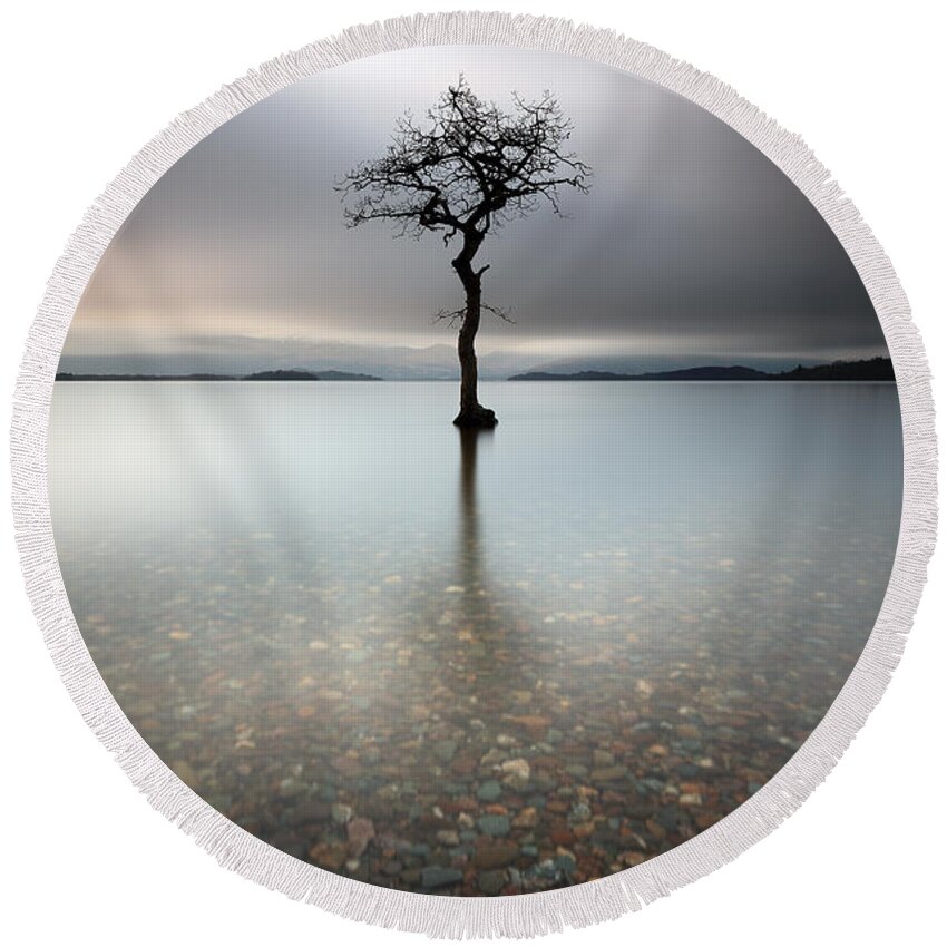  Tree Round Beach Towel featuring the photograph Lone Tree Loch Lomond by Grant Glendinning