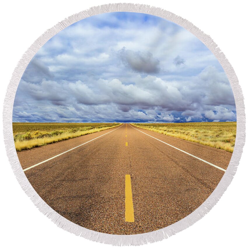 Arizona Round Beach Towel featuring the photograph Lonely Arizona Highway by Raul Rodriguez