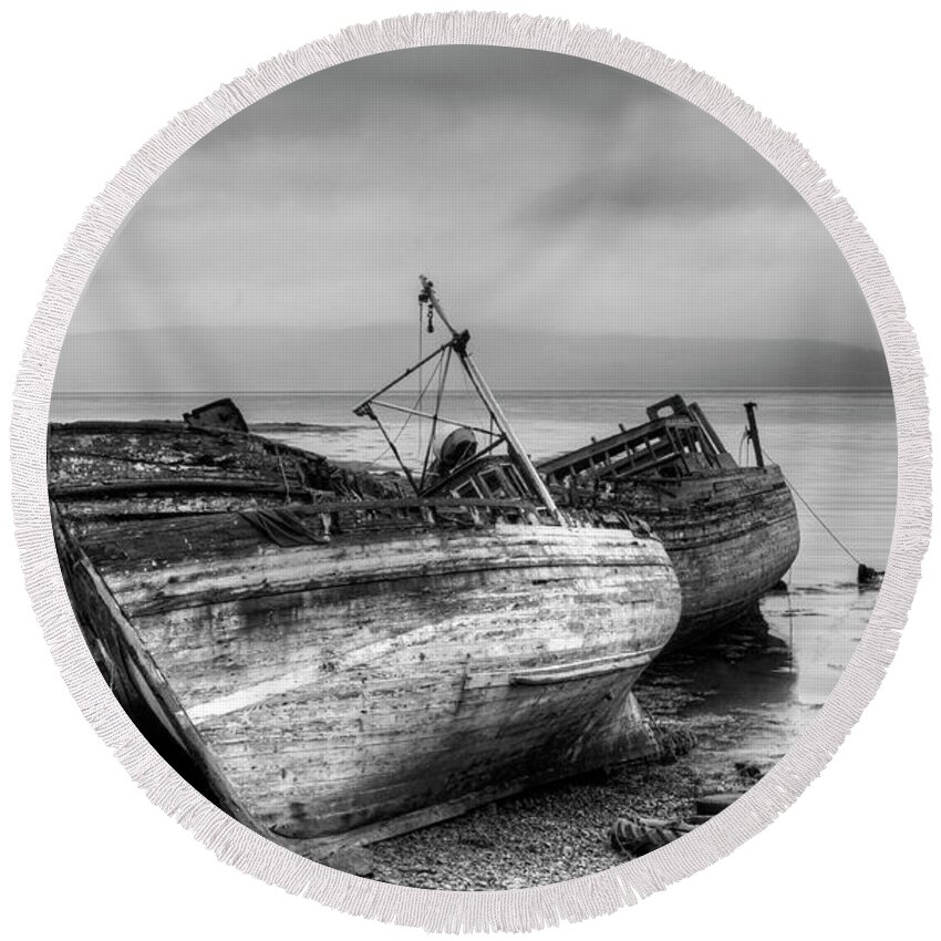 Isle Of Mull Round Beach Towel featuring the photograph Lonely fishing boats by Michalakis Ppalis
