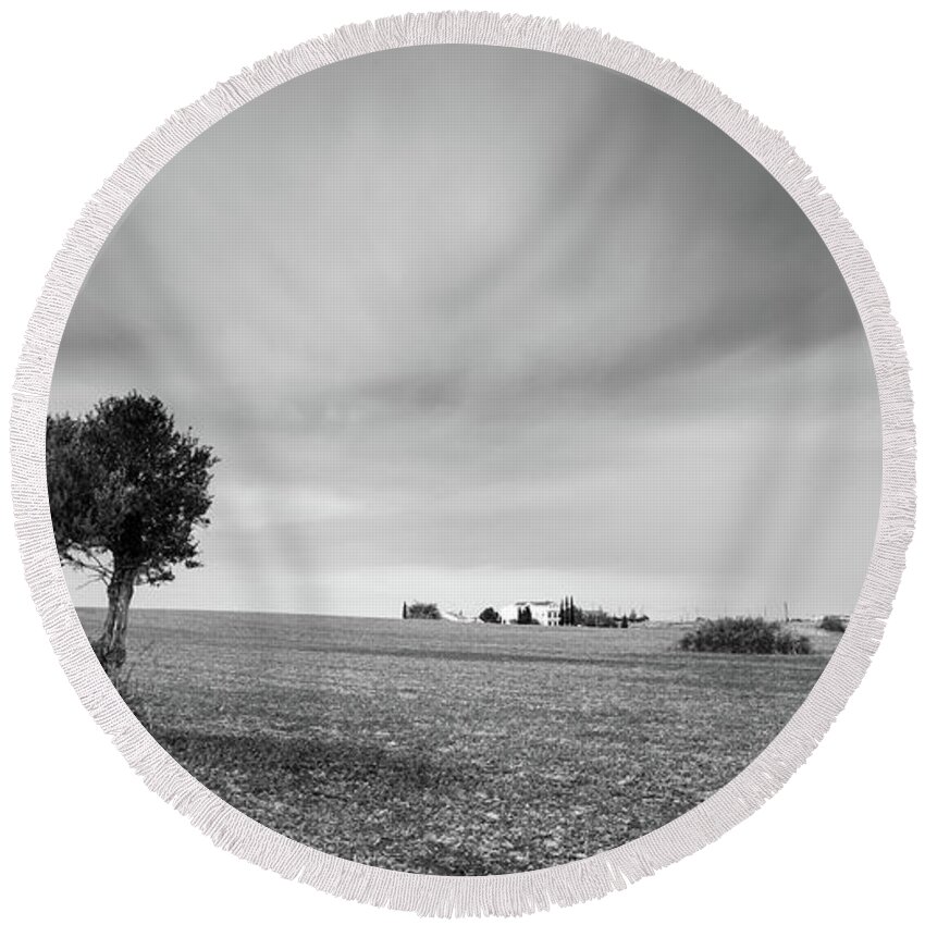 Olive Tree Round Beach Towel featuring the photograph Lonely Olive tree by Michalakis Ppalis
