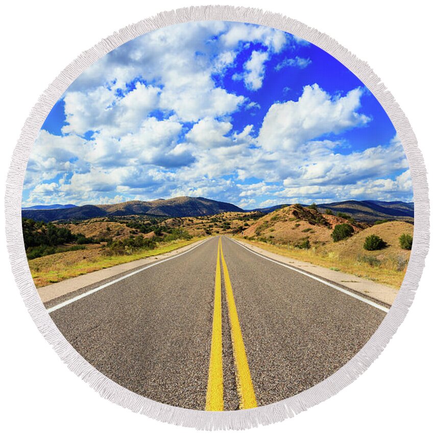 Gila National Forest Round Beach Towel featuring the photograph Lonely New Mexico Highway by Raul Rodriguez