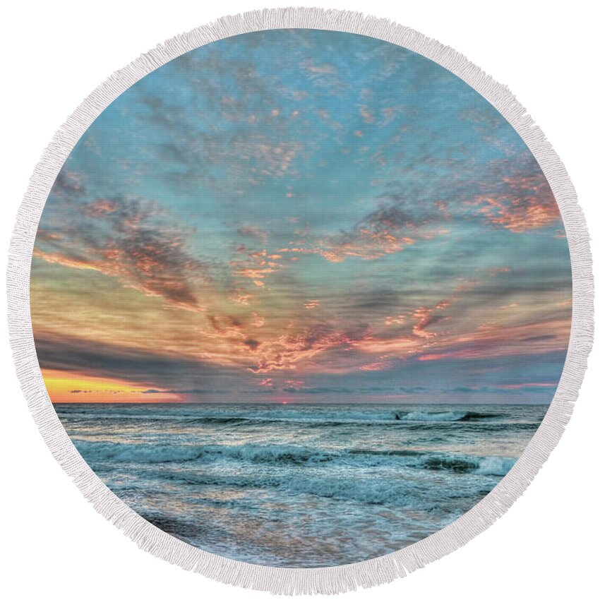 Sunrise Round Beach Towel featuring the photograph Long Beach Island Sunrise by Jeff Breiman