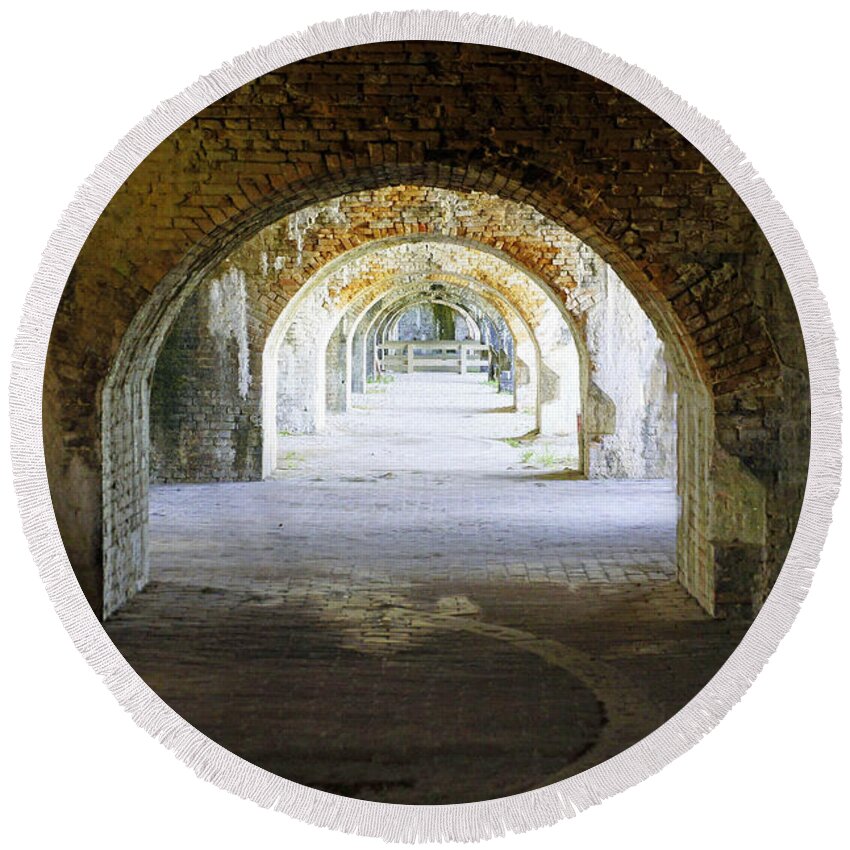Fort Round Beach Towel featuring the photograph Long Hall at Fort Pickens by Laurie Perry