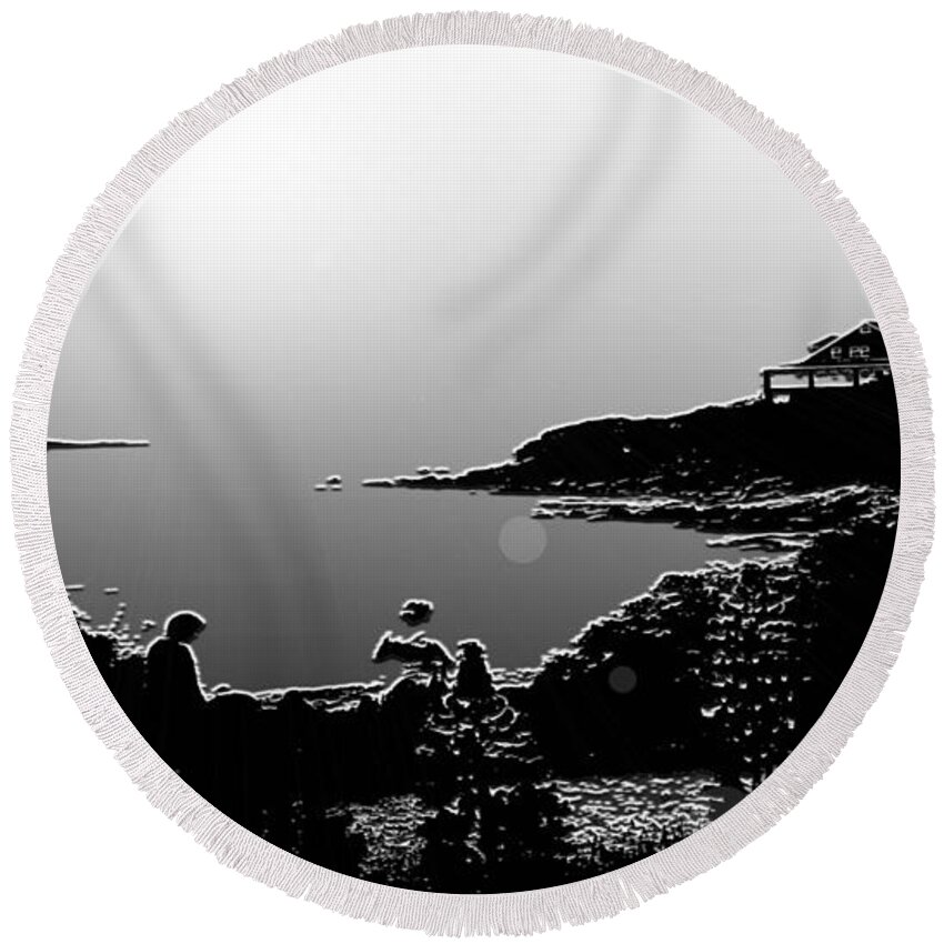 Long Journey-black And White Round Beach Towel featuring the photograph Long Journey-Black and White by Mike Breau