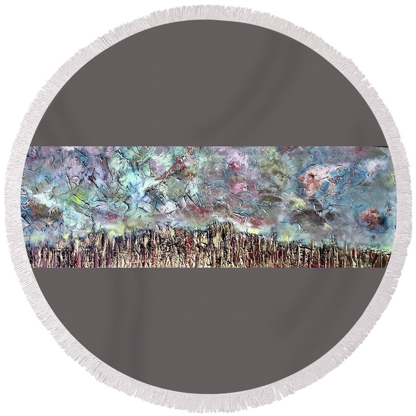 Landsape Round Beach Towel featuring the painting Long View by Dennis Ellman