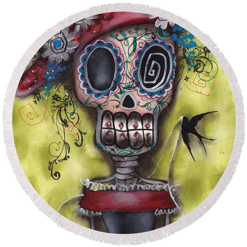 Day Of The Dead Paintings Round Beach Towel featuring the painting Looking for Love by Abril Andrade