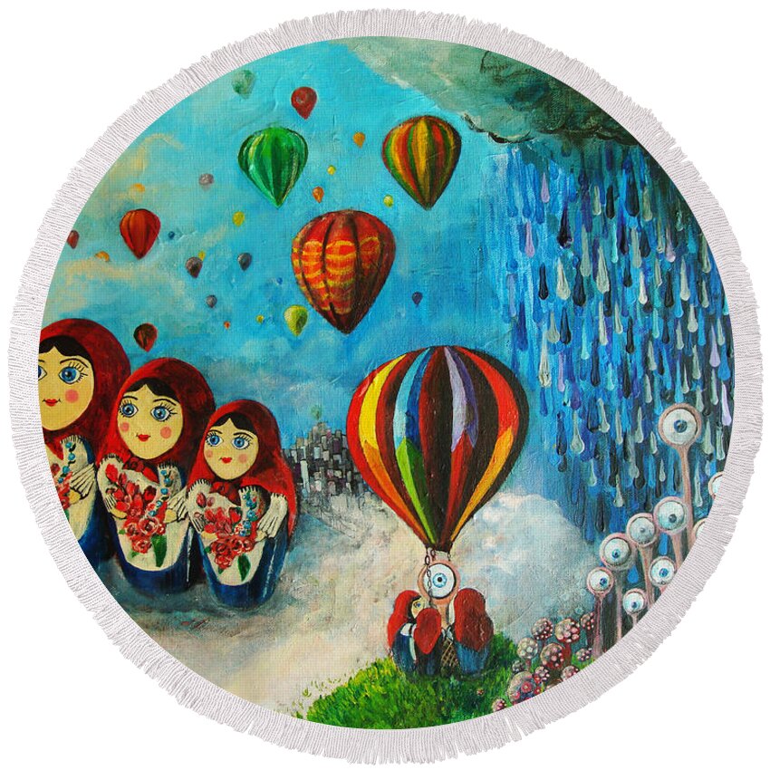 Surreal Round Beach Towel featuring the painting Looking Into The Unknown by Mindy Huntress
