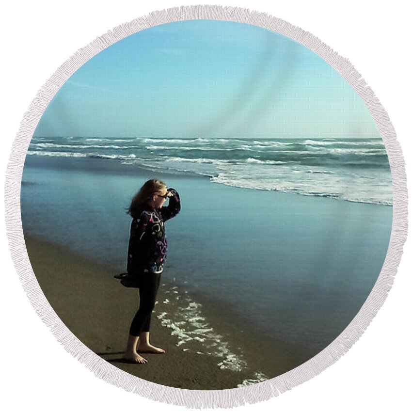 K. Bradley Washburn Round Beach Towel featuring the photograph Looking Out to Sea by K Bradley Washburn