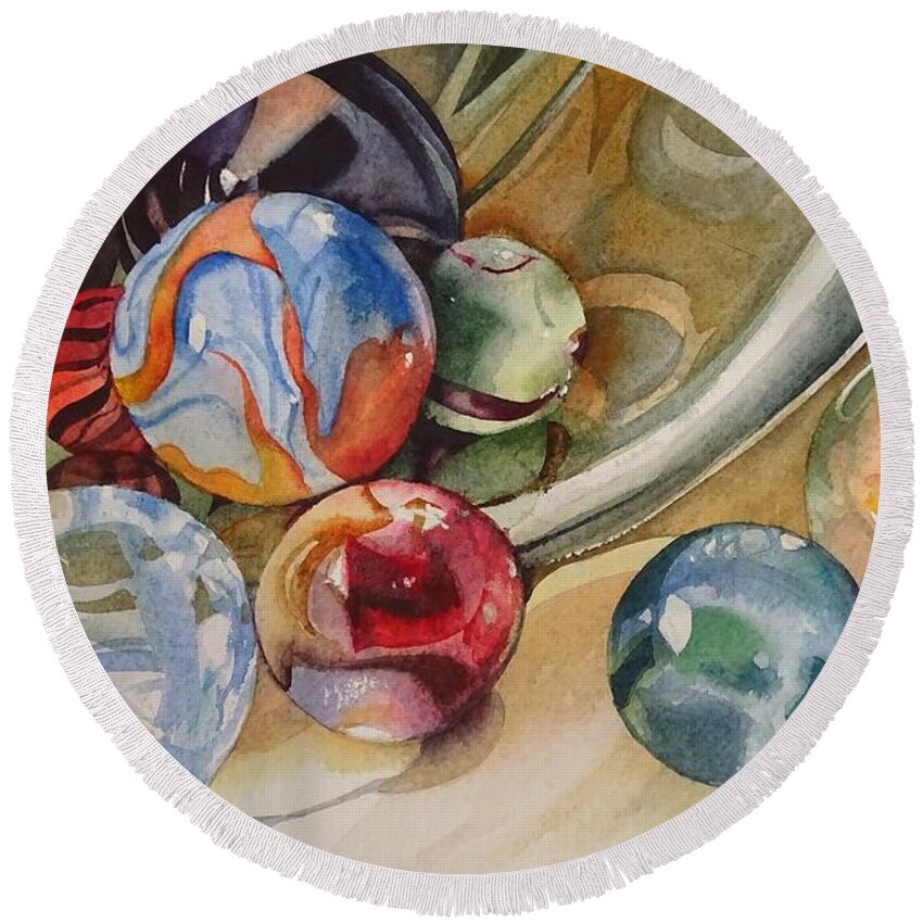 Waterecolor Round Beach Towel featuring the painting Loose Marbles by Marlene Gremillion