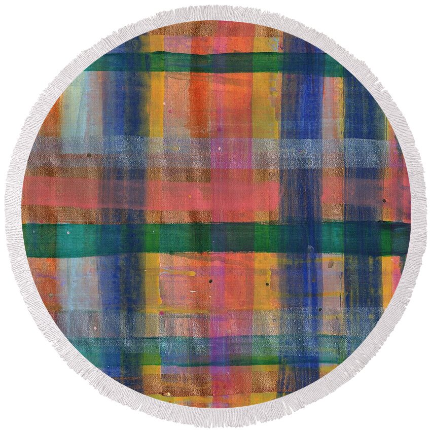Stripes Round Beach Towel featuring the painting Loose Thread by Phil Strang
