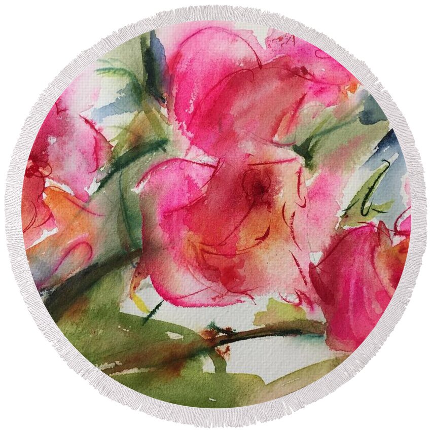 Roses Round Beach Towel featuring the painting Time Brings Roses by Bonny Butler