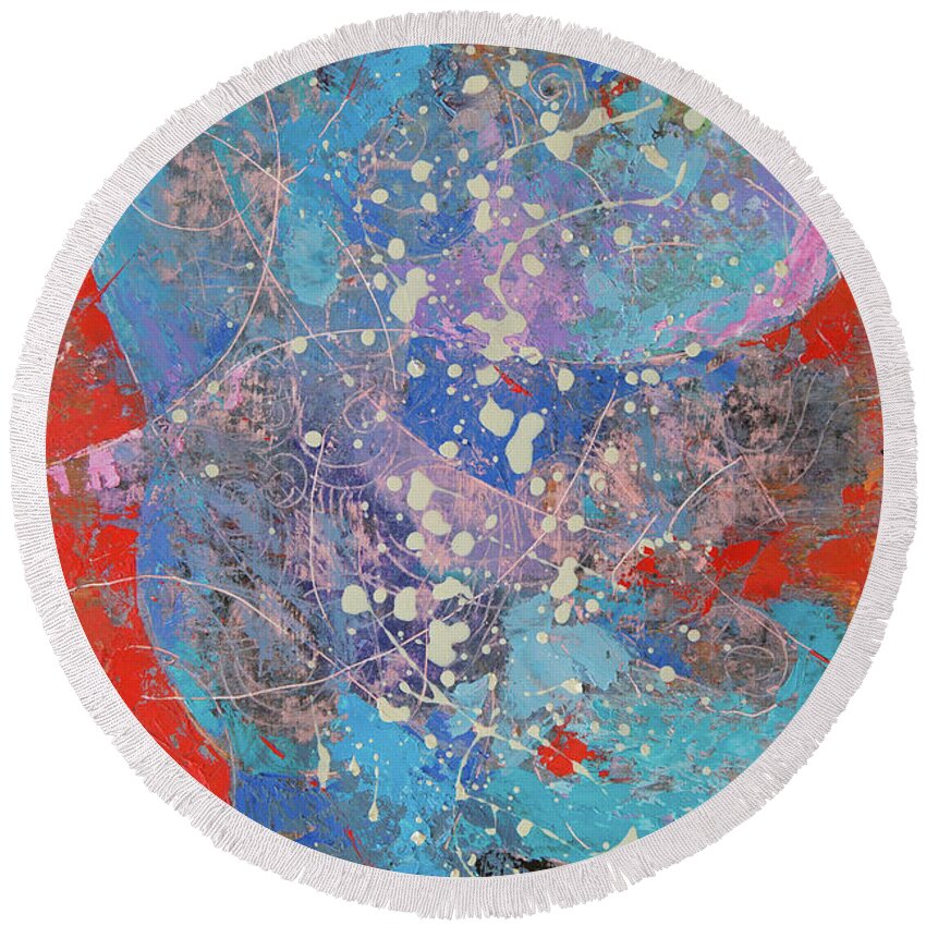 Abstract Round Beach Towel featuring the painting Loosening Old Patterns by Judith Barath