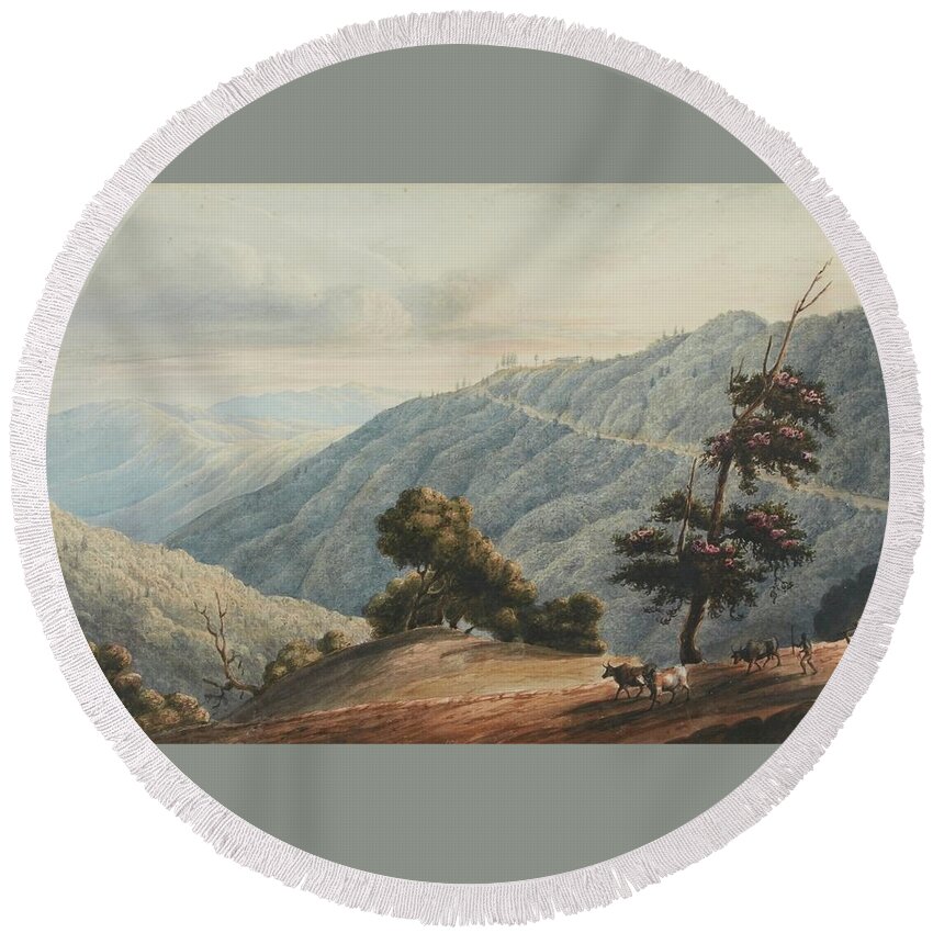 A.f. White Fl. 1831 Lord Dalhousie's Residence At Simla Round Beach Towel featuring the painting Lord Dalhousie S Residence At Simla by A F White