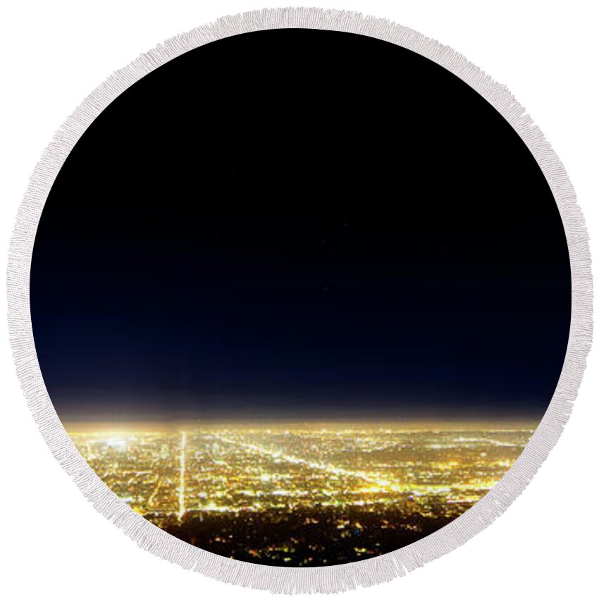 California Round Beach Towel featuring the photograph Los Angeles City Skyline by Mark Andrew Thomas