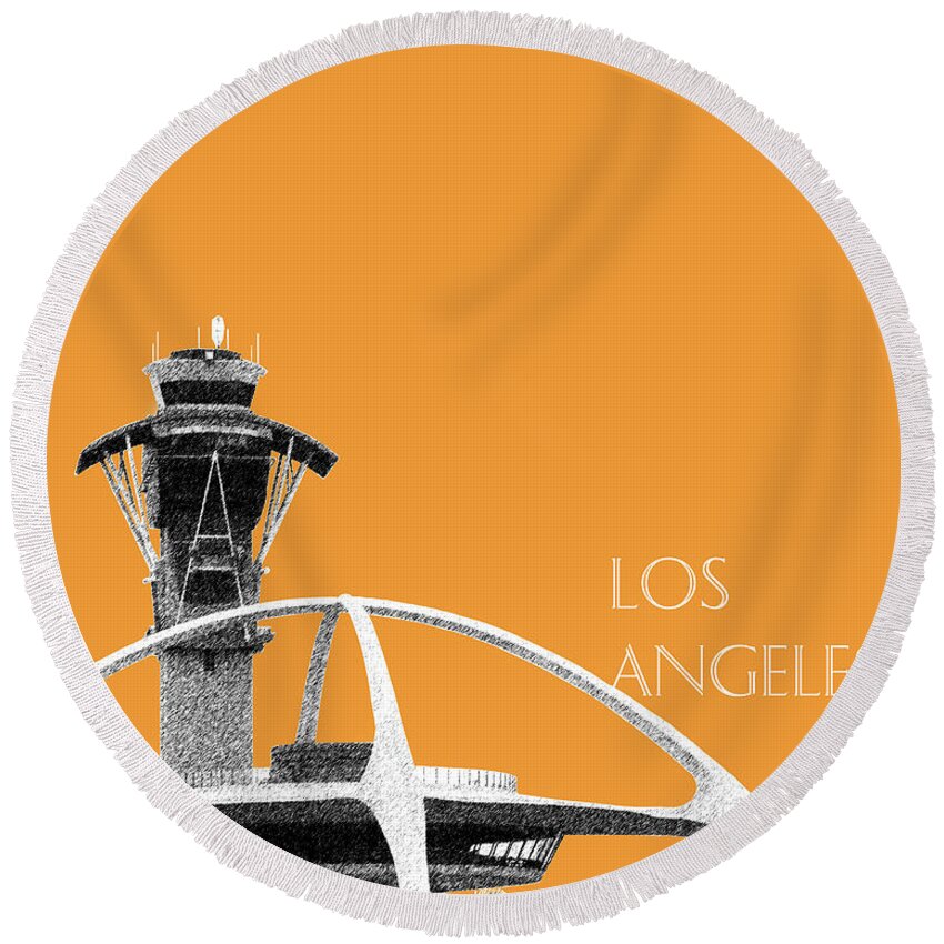 Architecture Round Beach Towel featuring the digital art Los Angeles Skyline LAX Spider - Orange by DB Artist