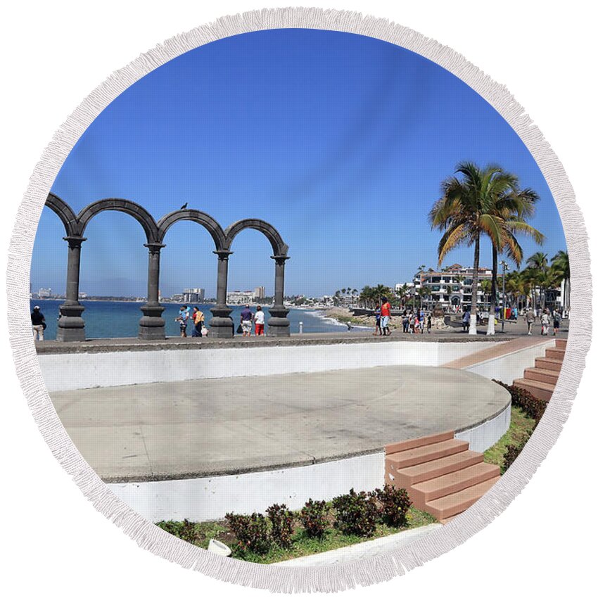 Arches Round Beach Towel featuring the photograph Los Arcos Amphitheater by Teresa Zieba