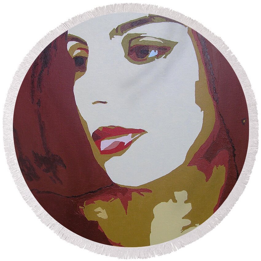 Portrait Round Beach Towel featuring the painting Lost in Thought by Ricklene Wren