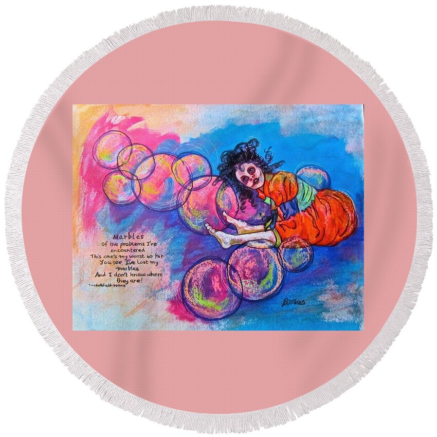 Doll Round Beach Towel featuring the painting Lost my Marbles by Barbara O'Toole