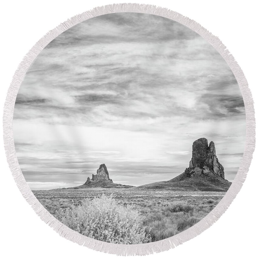 Agathla Round Beach Towel featuring the photograph Lost Souls in the Desert by Jon Glaser