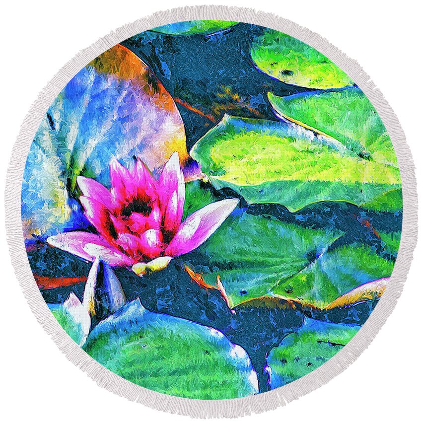 Lotus Blossom Round Beach Towel featuring the painting Lotus Blossom by Dominic Piperata