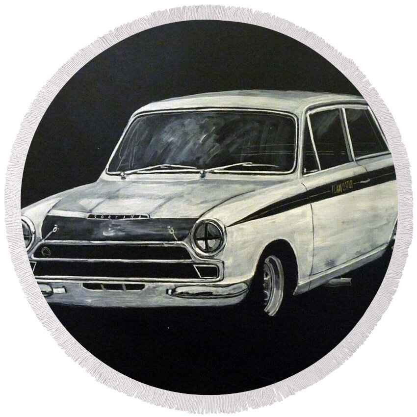 Lotus Cortina Round Beach Towel featuring the painting Lotus Cortina by Richard Le Page