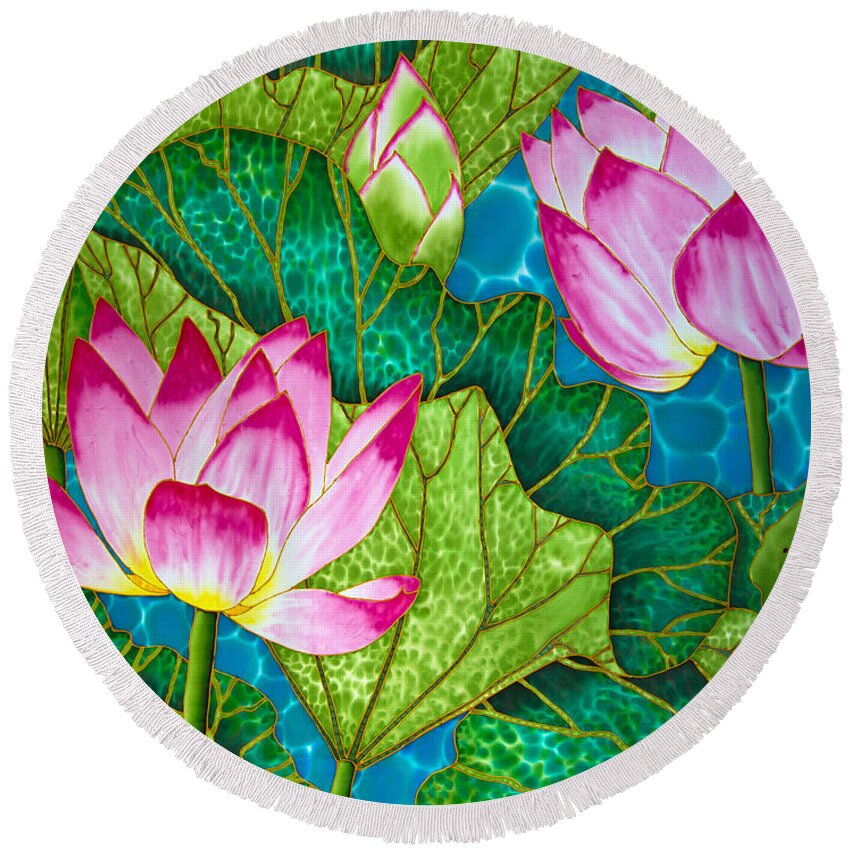 Waterlily Round Beach Towel featuring the painting Lotus Pond by Daniel Jean-Baptiste