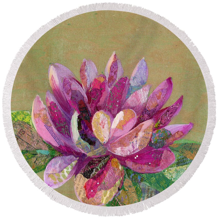 Lotus Round Beach Towel featuring the painting Lotus Series II - 4 by Shadia Derbyshire