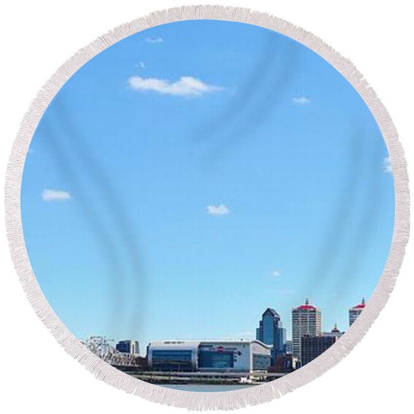 Louisville Round Beach Towel featuring the photograph Louisville Waterfront Panoramic by Stacie Siemsen