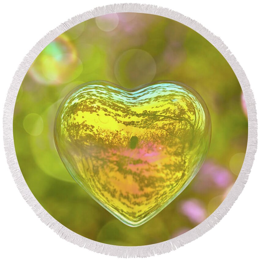 Heart Round Beach Towel featuring the photograph Love and Valentine bubble by Delphimages Photo Creations