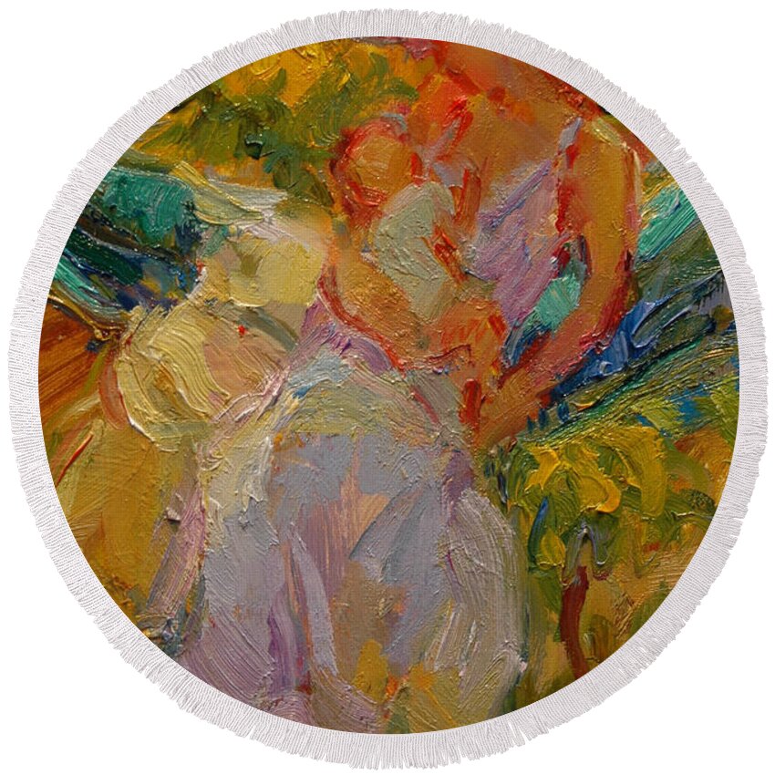 Impressionist Artist Round Beach Towel featuring the painting Love by Diane Leonard