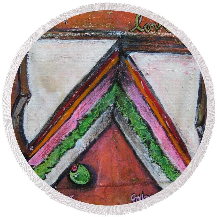 Pop Surrealism Round Beach Towel featuring the painting Love for Ham Sandwich by Laurie Maves ART