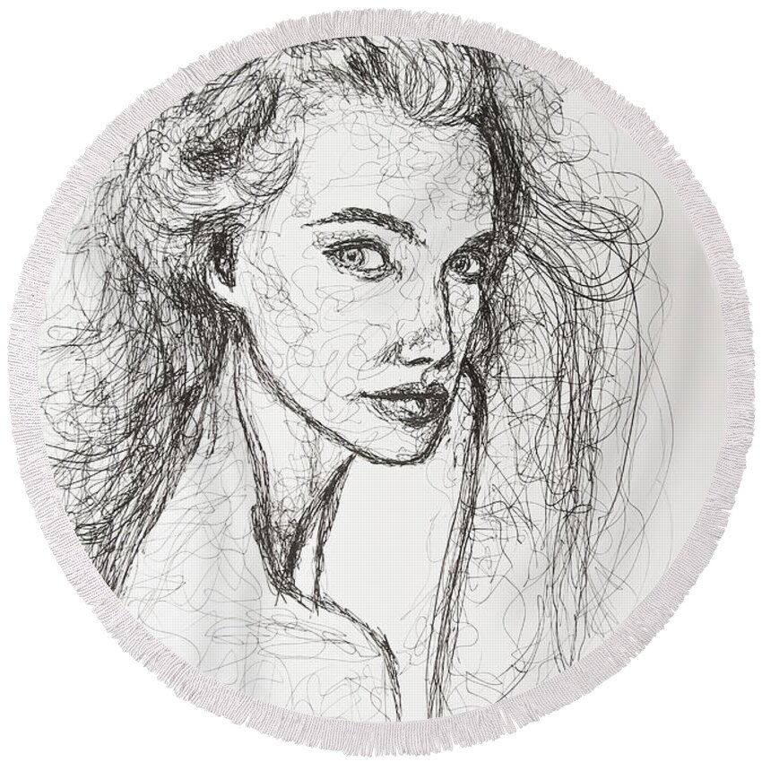 Portrait Art Round Beach Towel featuring the drawing Love Is a Many-Splendored Thing by Jarko Aka Lui Grande