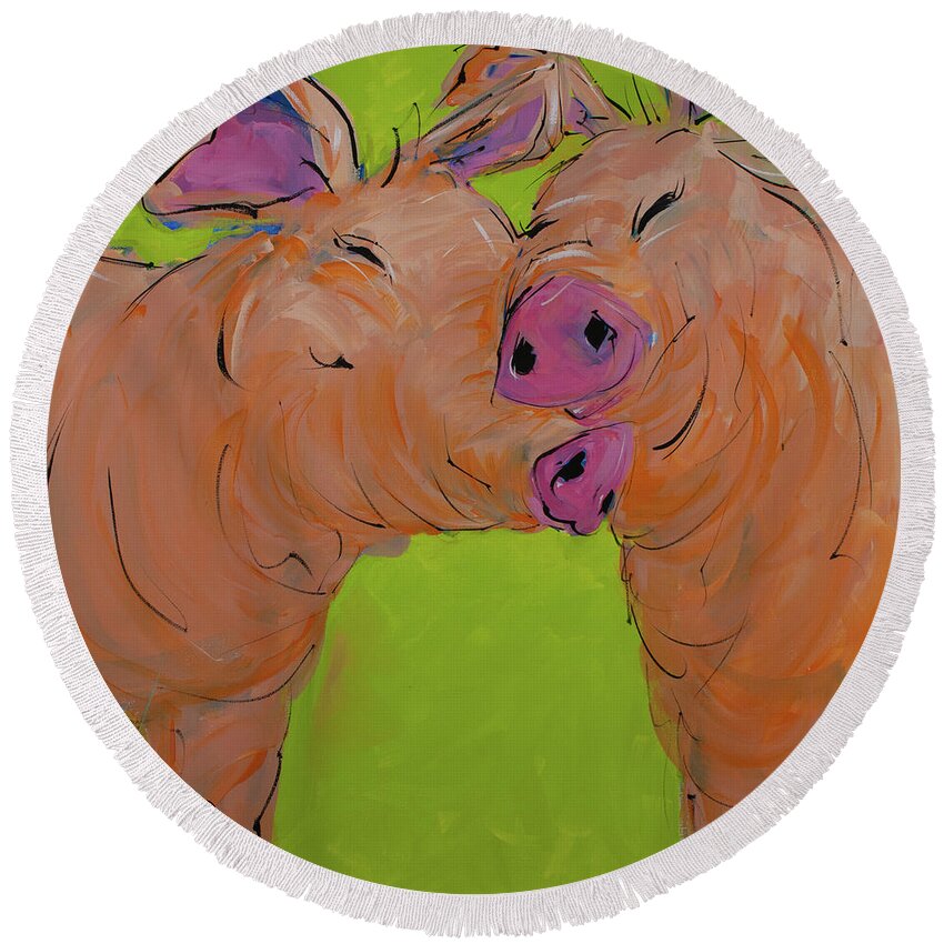Pig Round Beach Towel featuring the painting Love is all you Need by Terri Einer