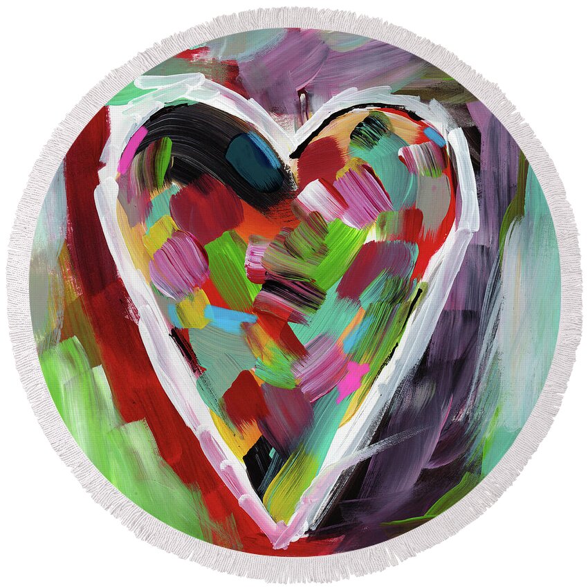 Heart Round Beach Towel featuring the mixed media Love Is Colorful 3- Art by Linda Woods by Linda Woods