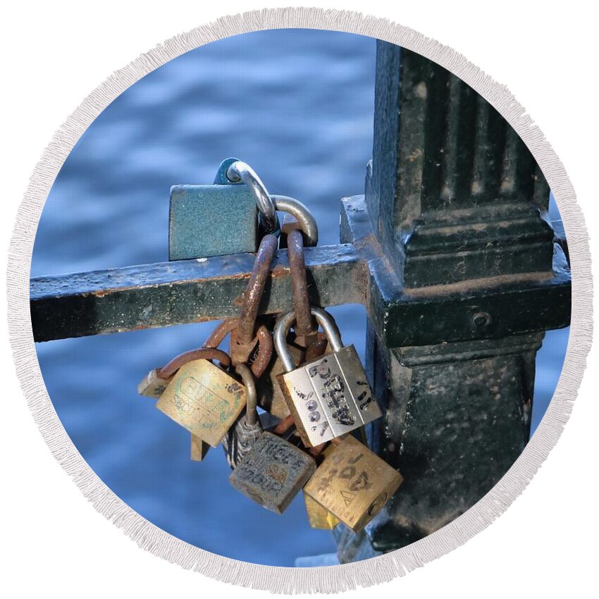 Lock Round Beach Towel featuring the photograph Love Lock by Gia Marie Houck