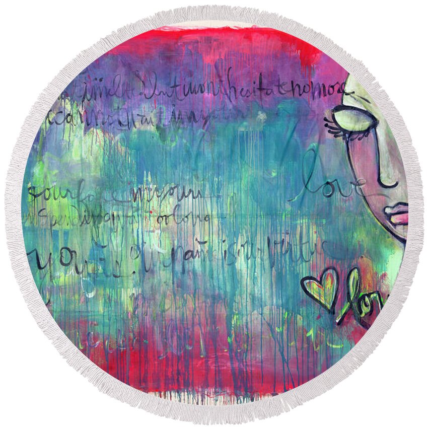 Love Round Beach Towel featuring the painting LOVE painting by Laurie Maves ART