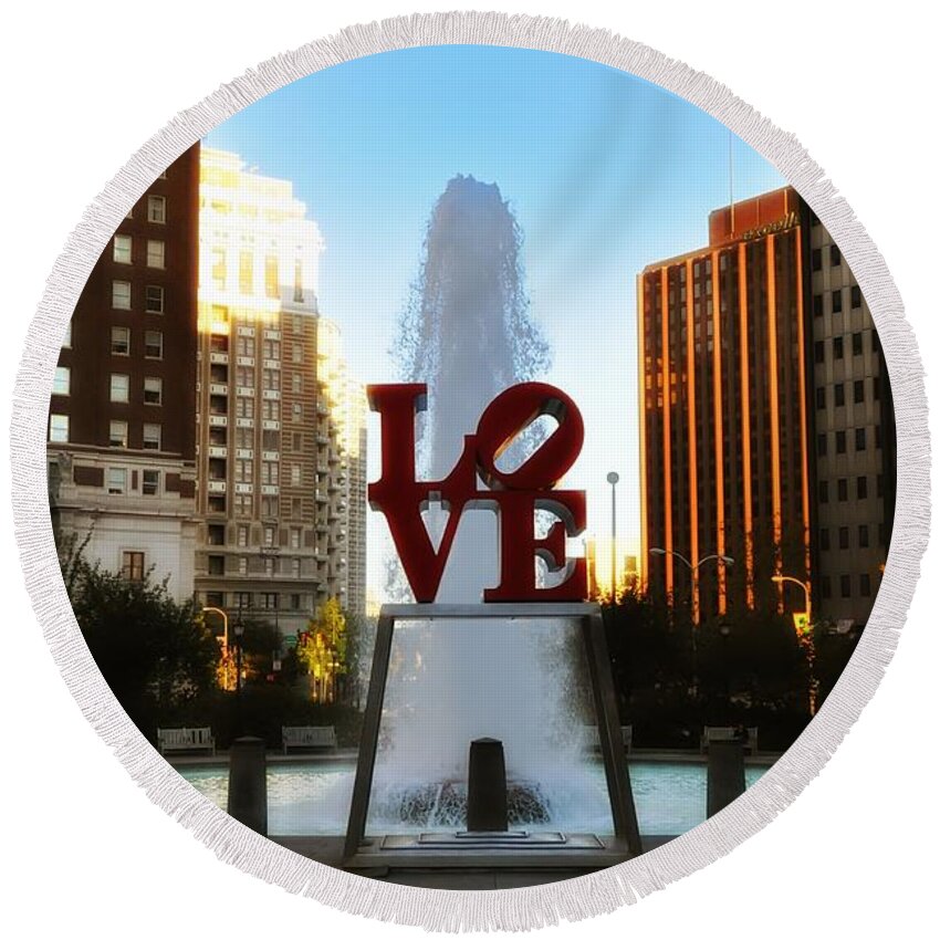 Love Round Beach Towel featuring the photograph Love Park - Love Conquers All by Bill Cannon