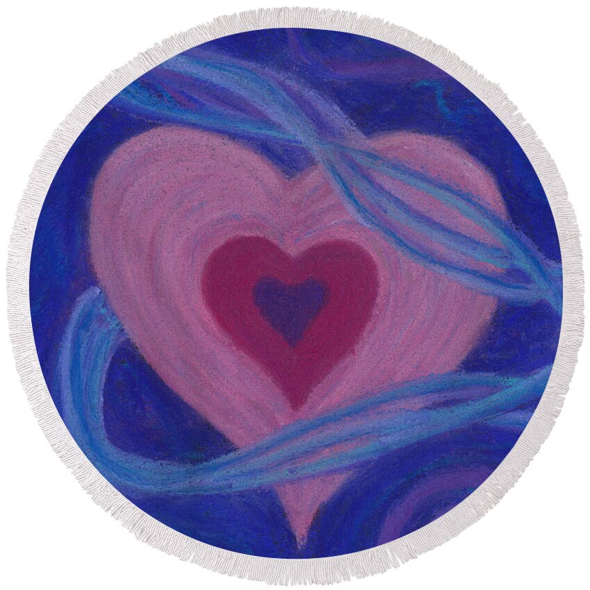 Heart Round Beach Towel featuring the pastel Love Ribbons by Anne Katzeff