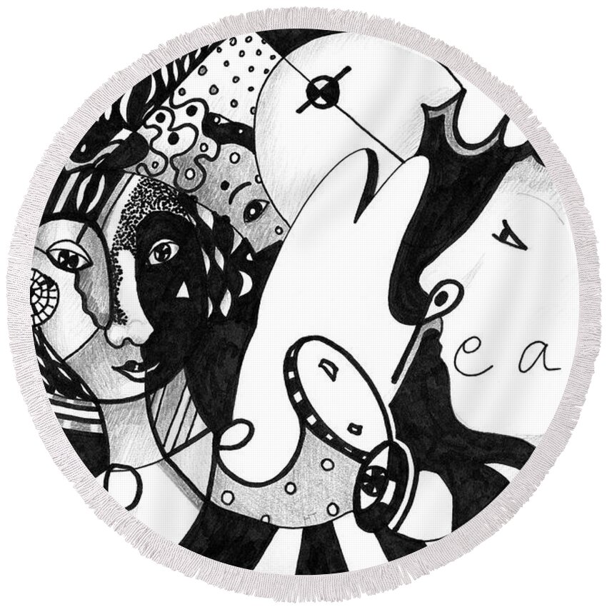 Values Round Beach Towel featuring the drawing Love Truth Peace by Helena Tiainen