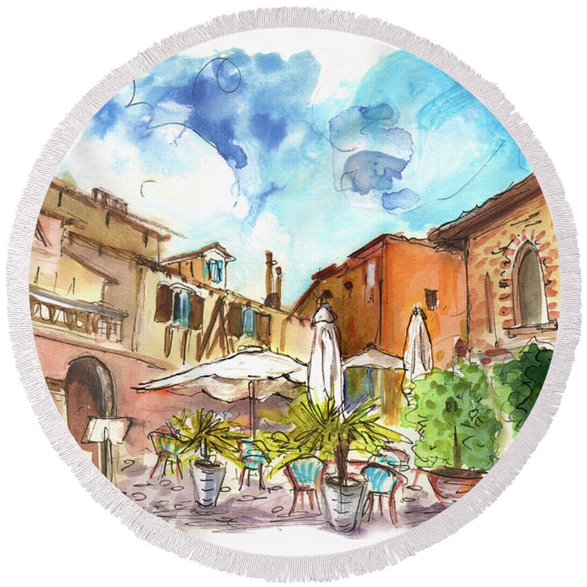 Travel Round Beach Towel featuring the painting Lovely Street Cafe In Albi by Miki De Goodaboom