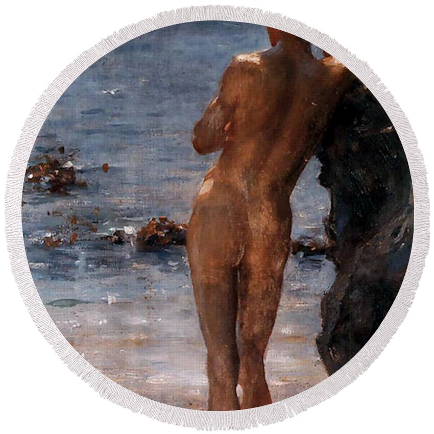 Lover Round Beach Towel featuring the painting Lover of the Sun by Henry Scott Tuke