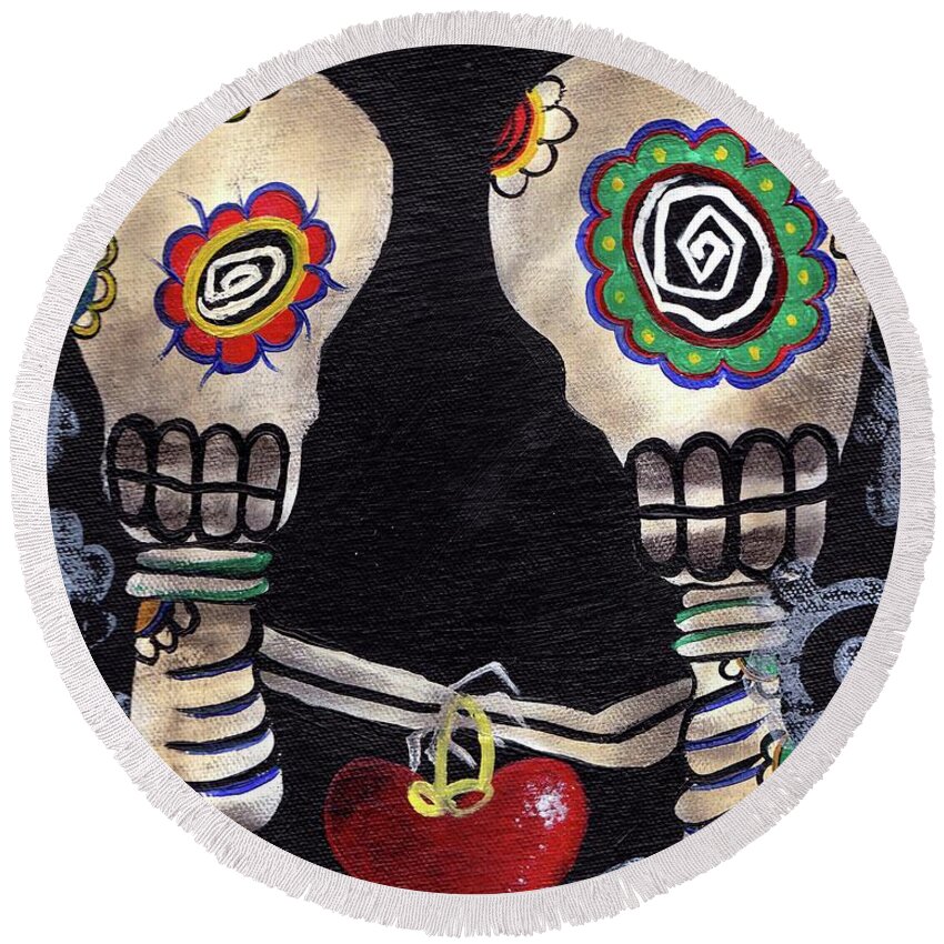 Day Of The Dead Round Beach Towel featuring the painting Lovers by Abril Andrade