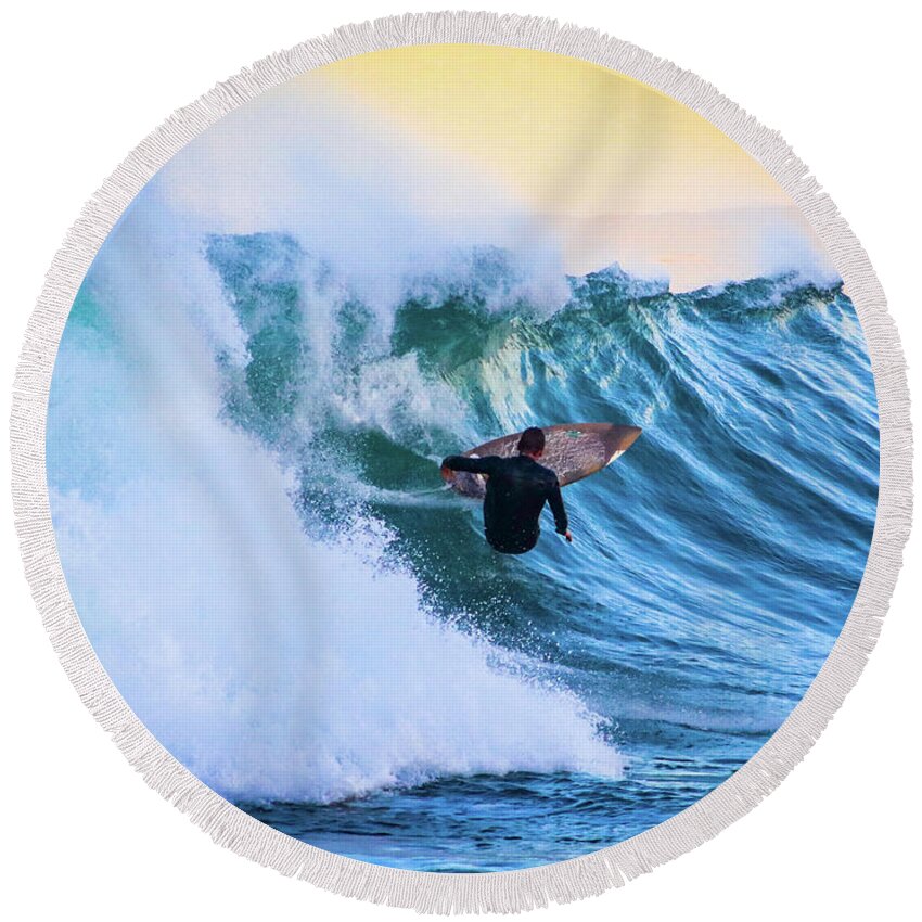 Pacific Grove Round Beach Towel featuring the photograph Lover's Point Surfing by Dr Janine Williams