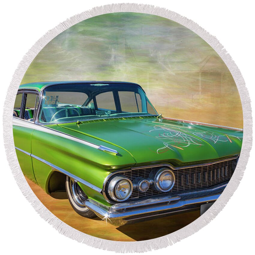 Car Round Beach Towel featuring the photograph Low Down Olds by Keith Hawley
