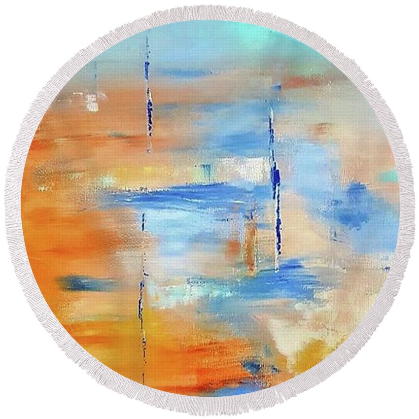 Low Tide Round Beach Towel featuring the painting Low Tide by Tracey Lee Cassin